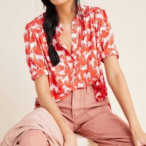 Anthropologie Poodles and Cats Henley Blouse